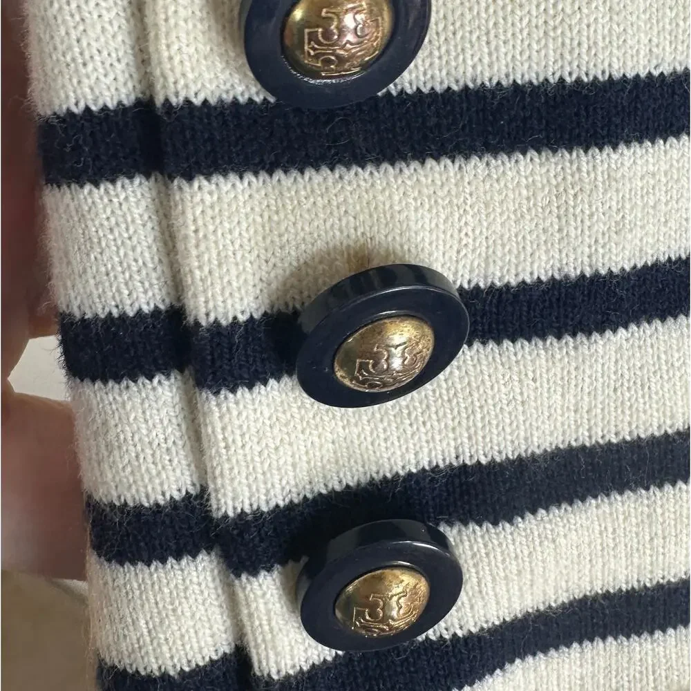 Tory Burch Navy White Striped Cotton Suit Wide Leg Pants Blazer Small Women’s